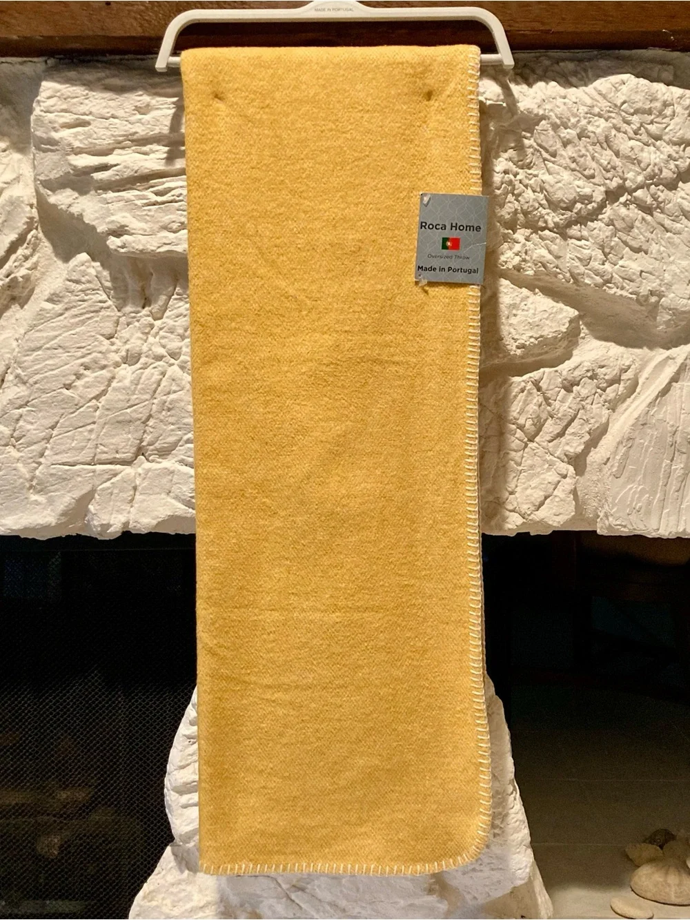 NWT Roca Home brand mustard yellow blanket made in Portugal